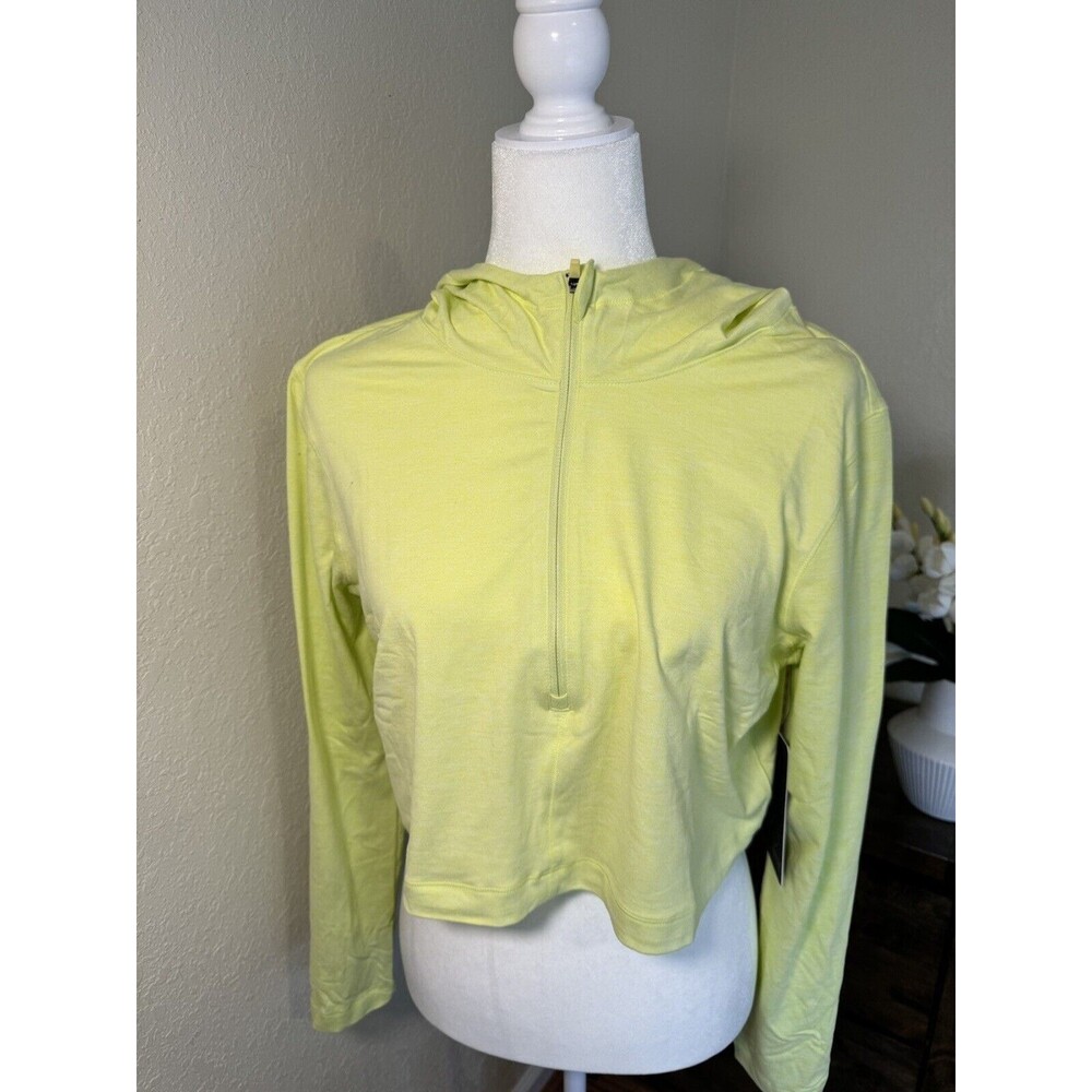 90 Degree By Reflex Neon Green Cropped Hoodie Half Zip Long Sleeve M